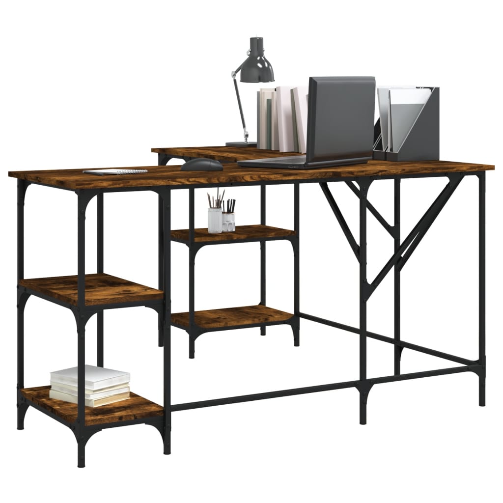 Desk Smoked Oak 139x139x75 cm Engineered Wood