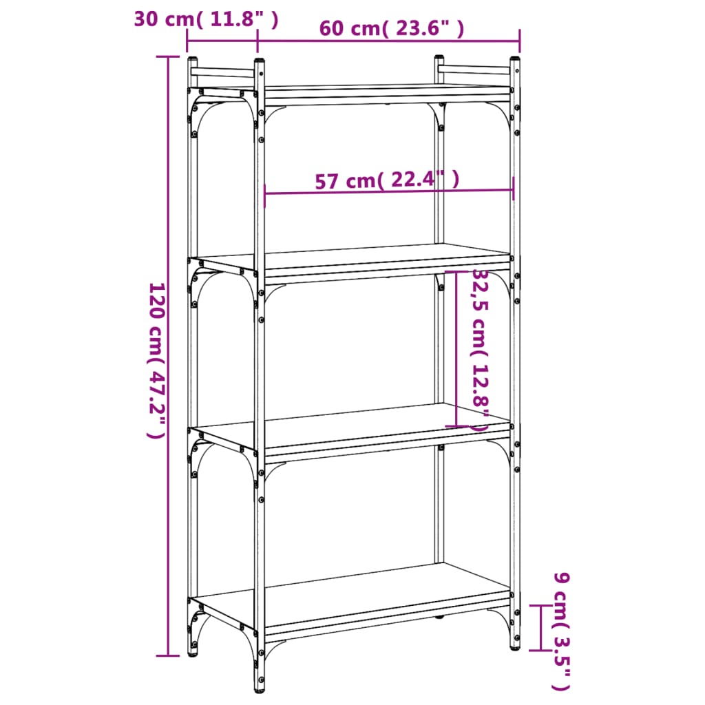 Bookcase 4-Tier Black 60x30x120 cm Engineered Wood