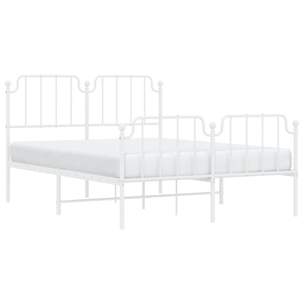 Metal Bed Frame without Mattress with Footboard White 140x190cm