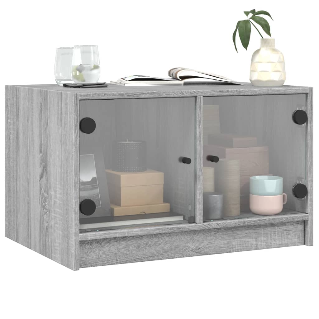 Coffee Table with Glass Doors Grey Sonoma 68x50x42 cm