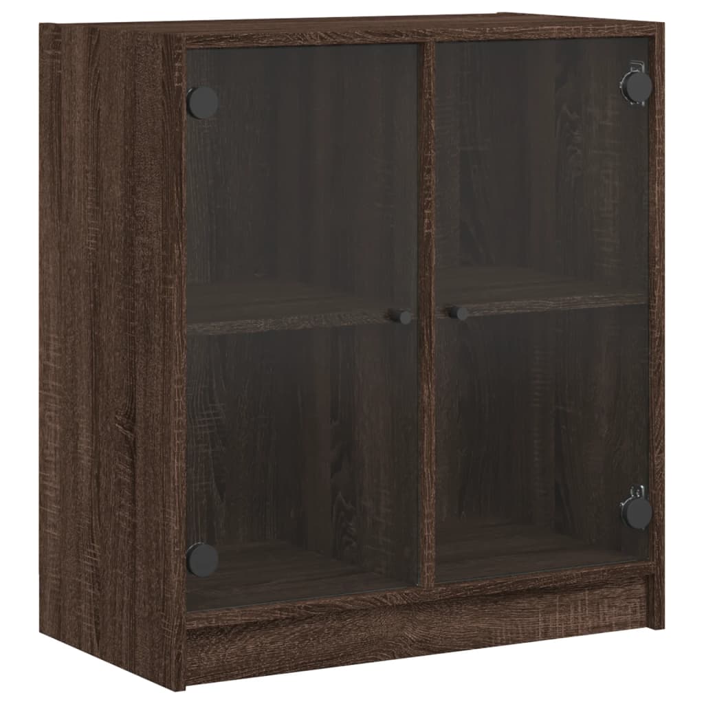 Side Cabinet with Glass Doors Brown Oak 68x37x75.5 cm