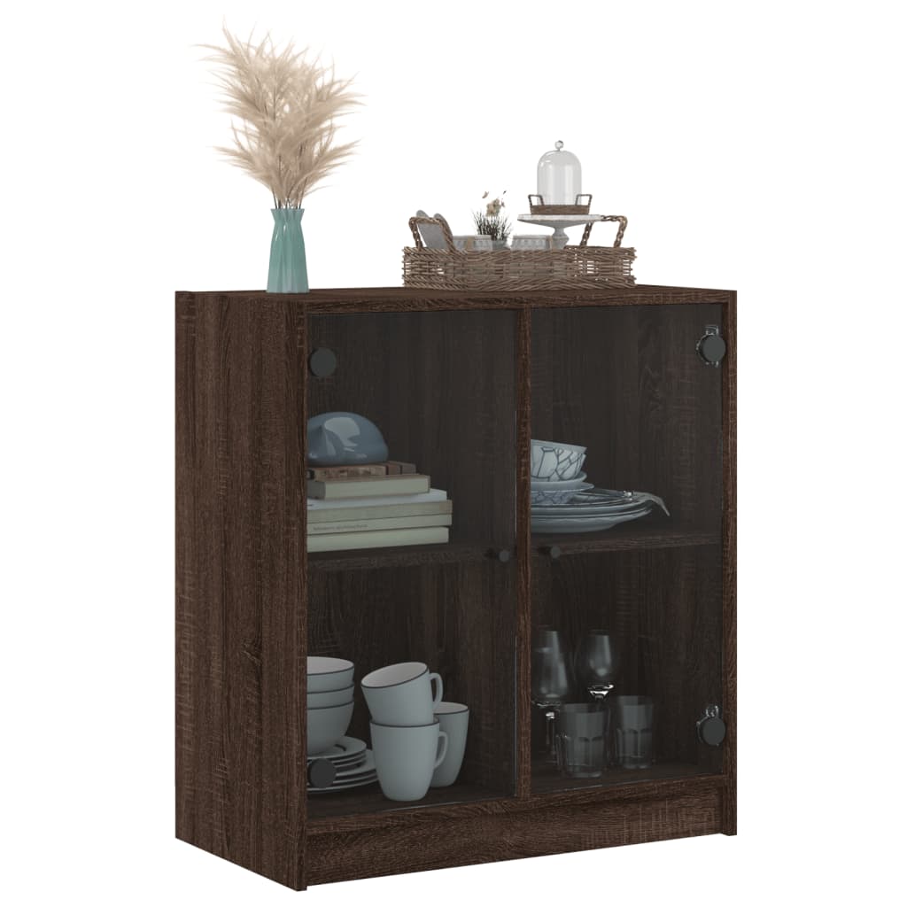 Side Cabinet with Glass Doors Brown Oak 68x37x75.5 cm