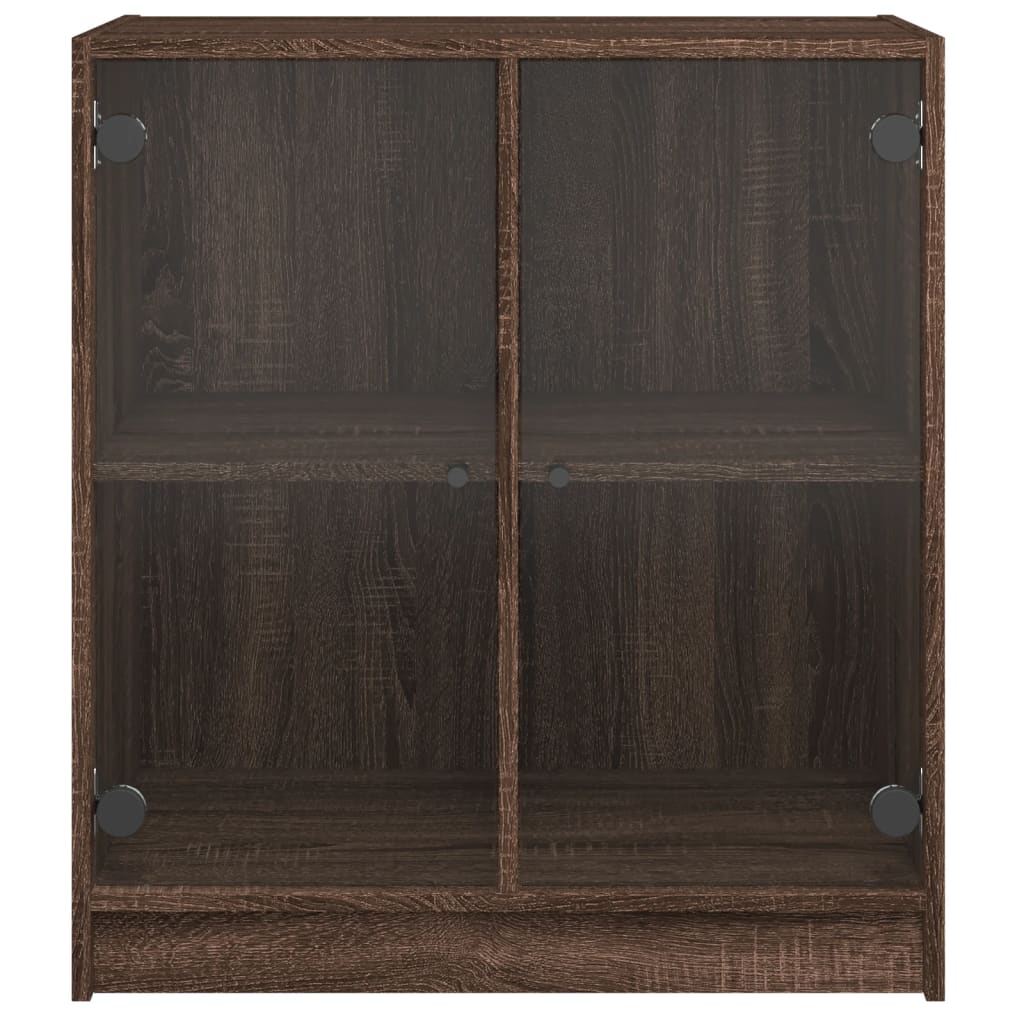 Side Cabinet with Glass Doors Brown Oak 68x37x75.5 cm