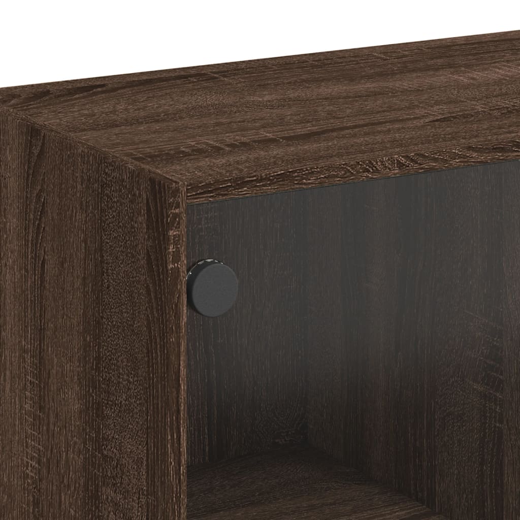 Side Cabinet with Glass Doors Brown Oak 68x37x75.5 cm