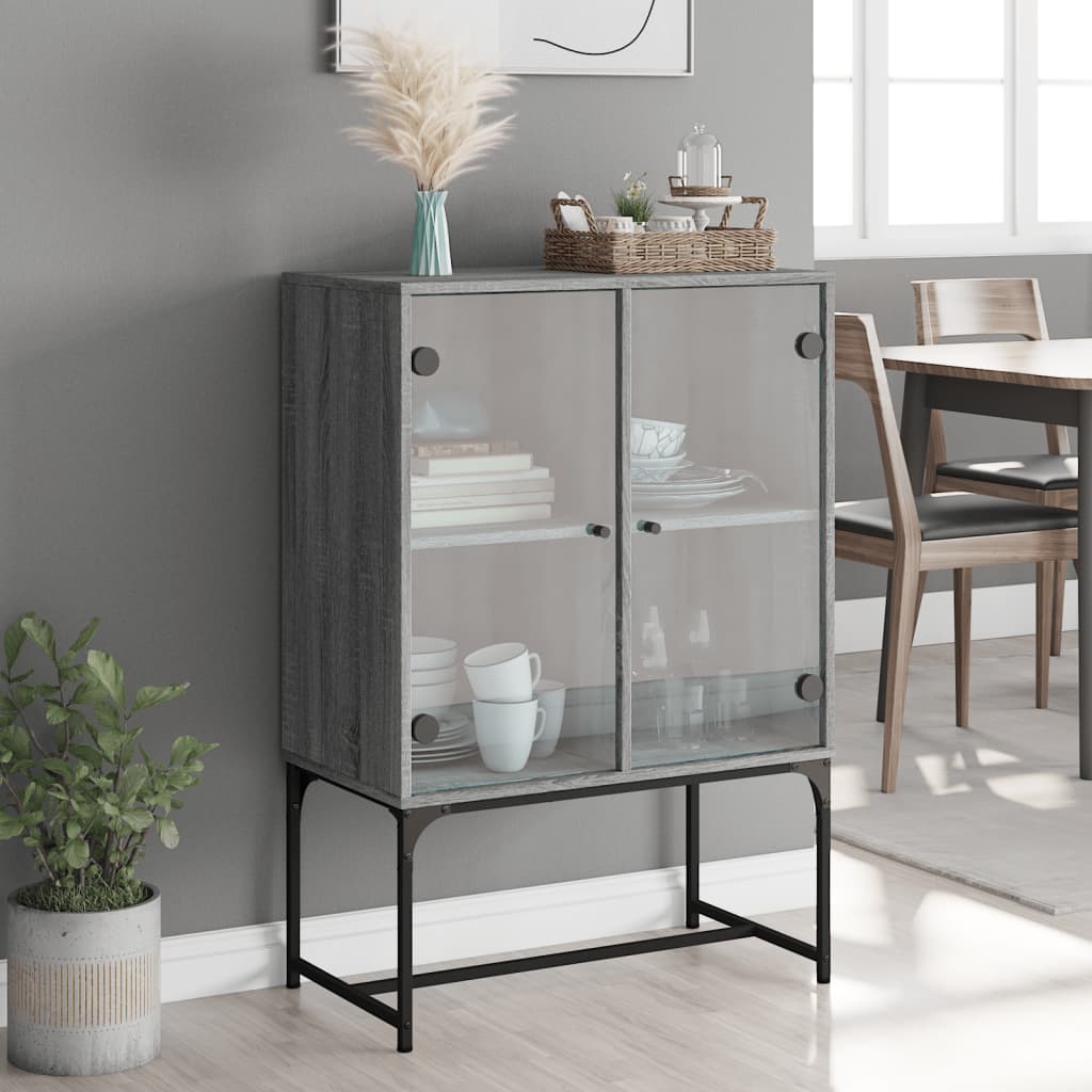 Side Cabinet with Glass Doors Grey Sonoma 69x37x100 cm