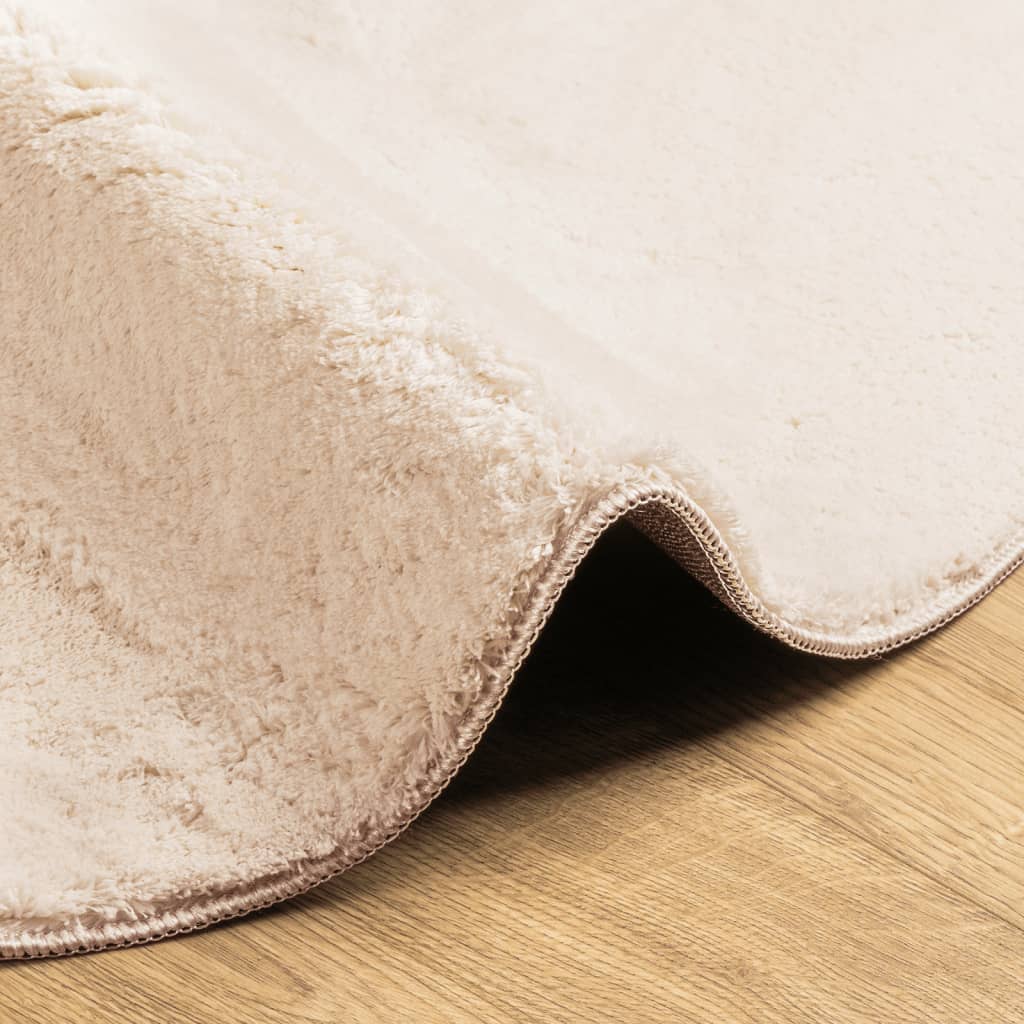 Rug HUARTE Short Pile Soft and Washable Beige Ø 80 cm