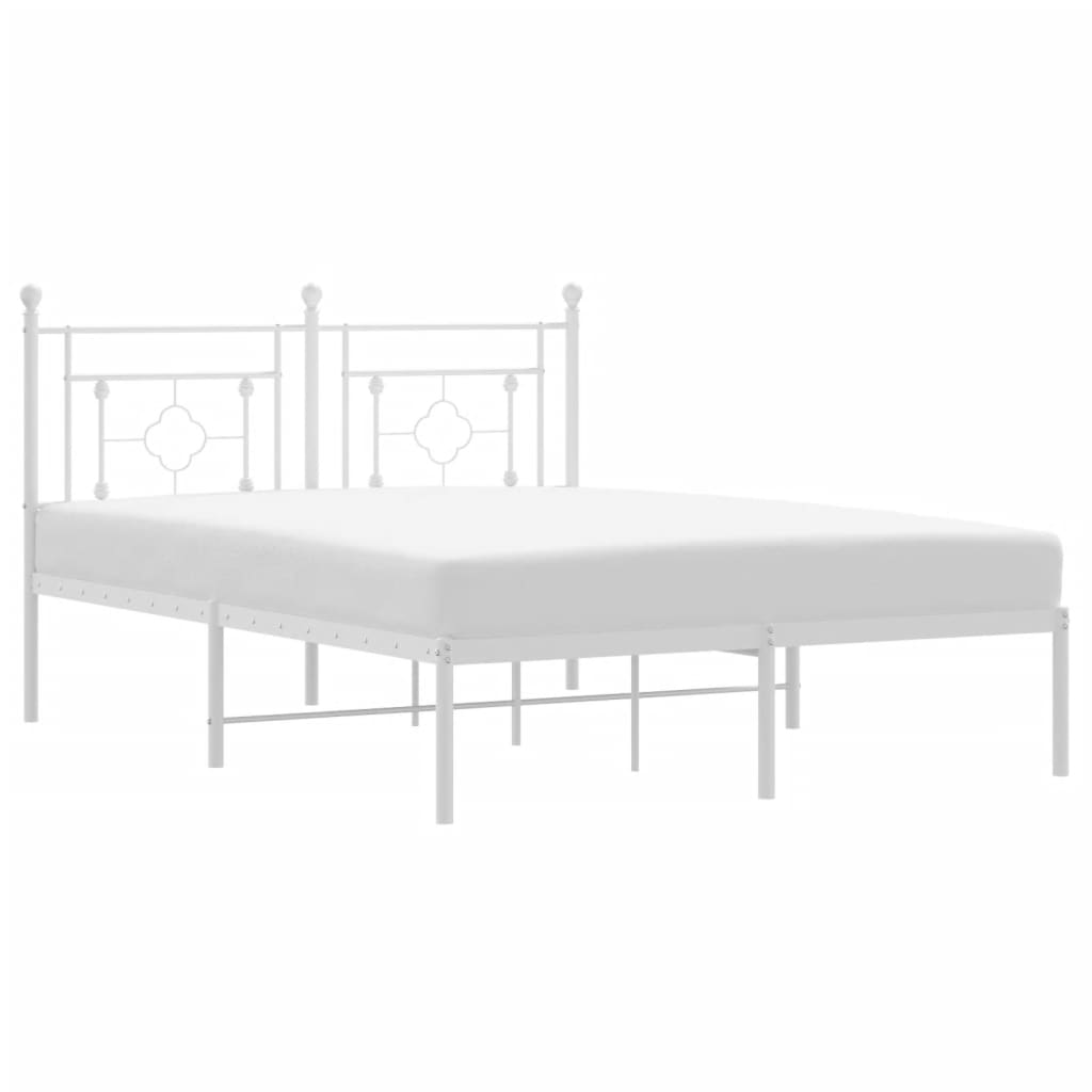 Metal Bed Frame without Mattress with Headboard White 135x190cm