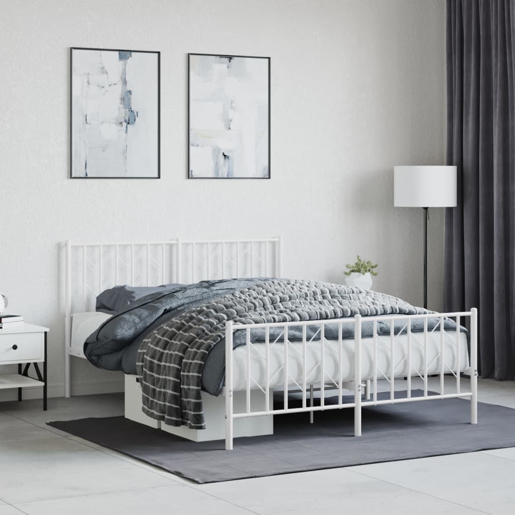 Metal Bed Frame without Mattress with Footboard White 135x190cm