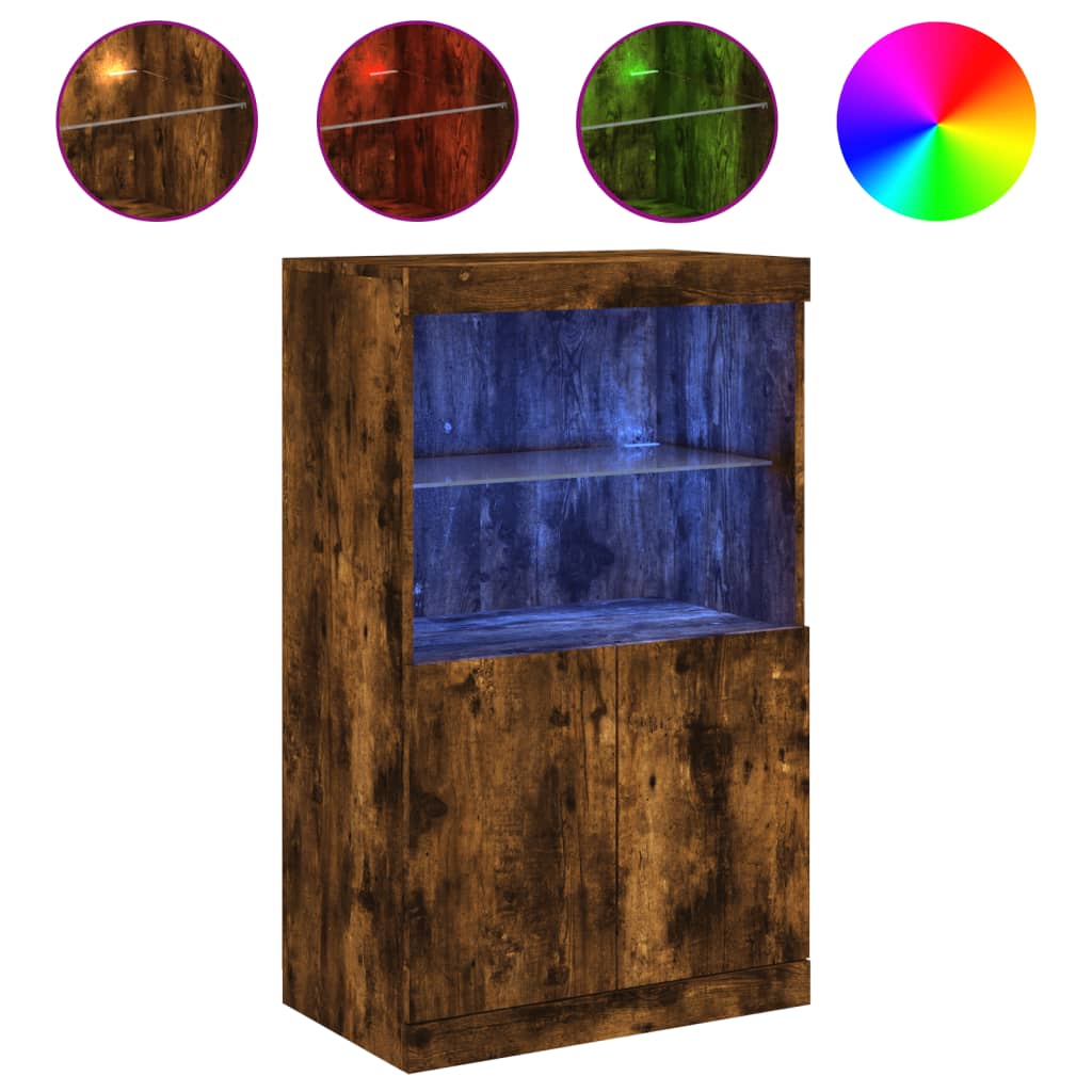 Sideboard with LED Lights Smoked Oak 60.5x37x100 cm