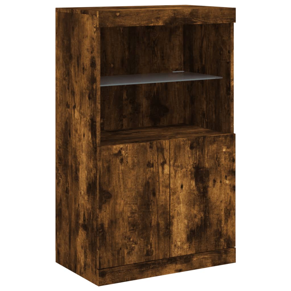 Sideboard with LED Lights Smoked Oak 60.5x37x100 cm