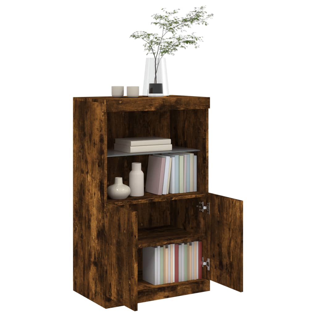 Sideboard with LED Lights Smoked Oak 60.5x37x100 cm