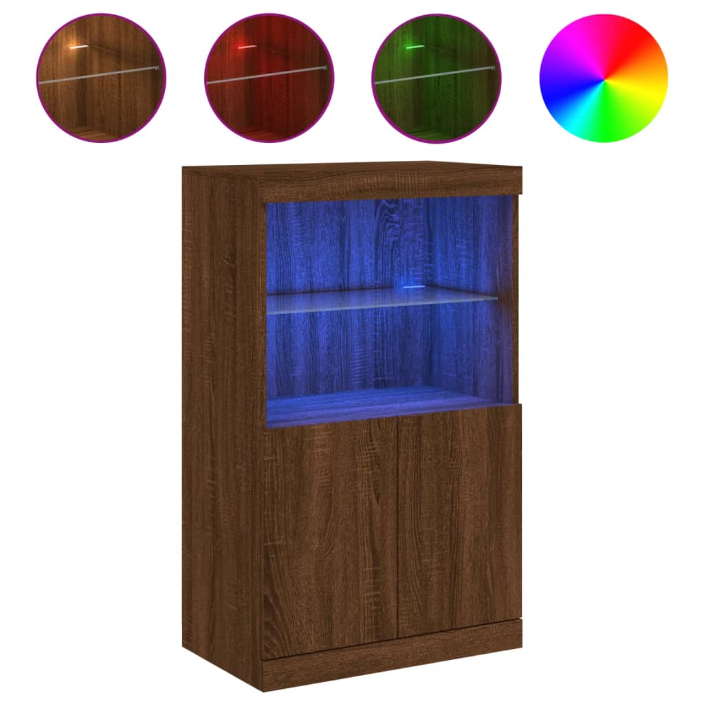 Sideboard with LED Lights Brown Oak 60.5x37x100 cm