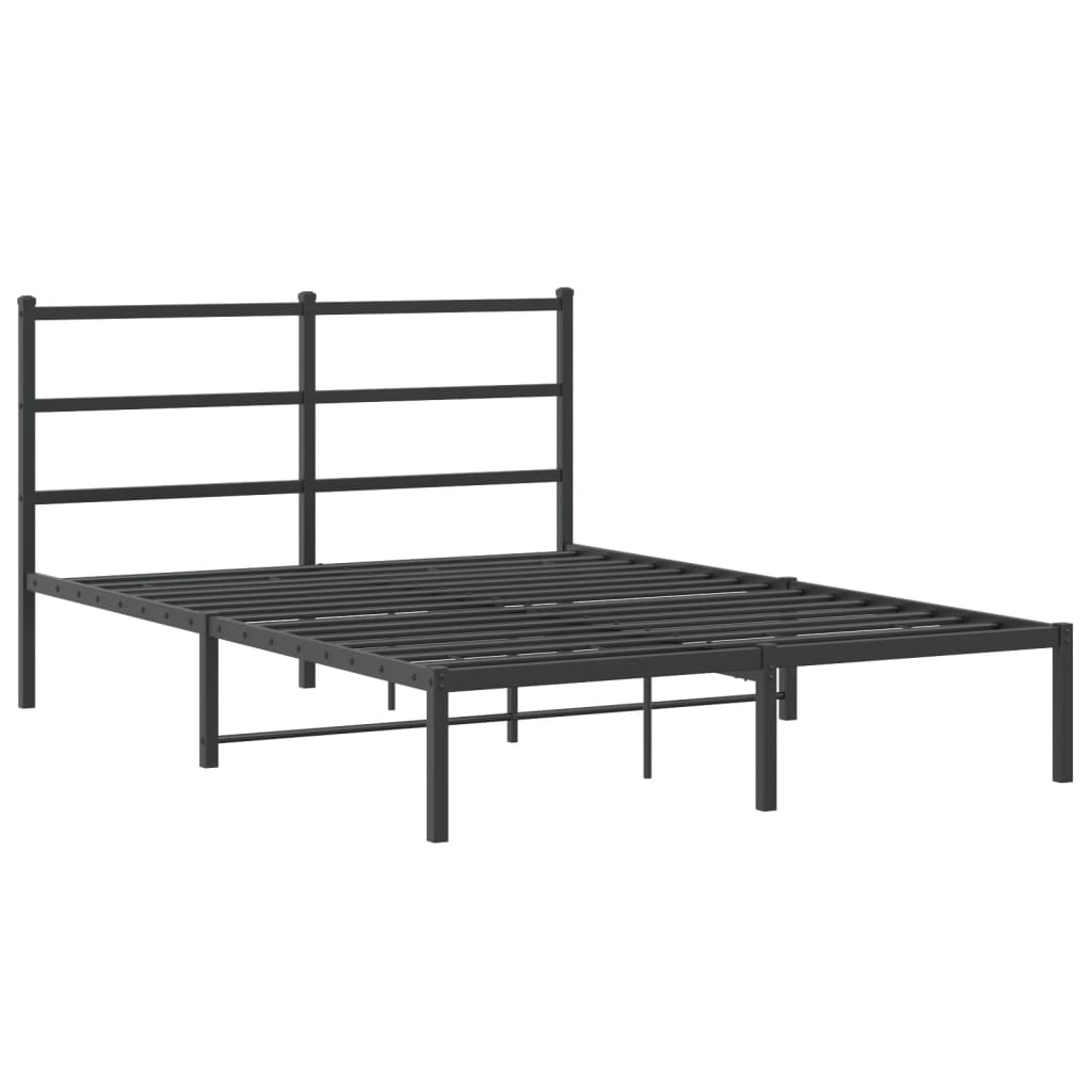 Metal Bed Frame without Mattress with Headboard Black 135x190cm