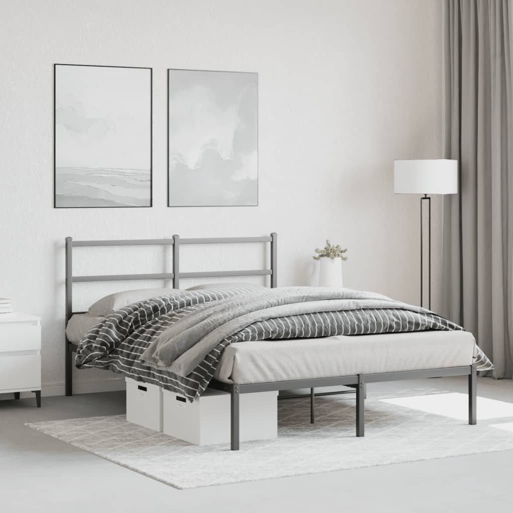Metal Bed Frame without Mattress with Headboard Black 140x200cm