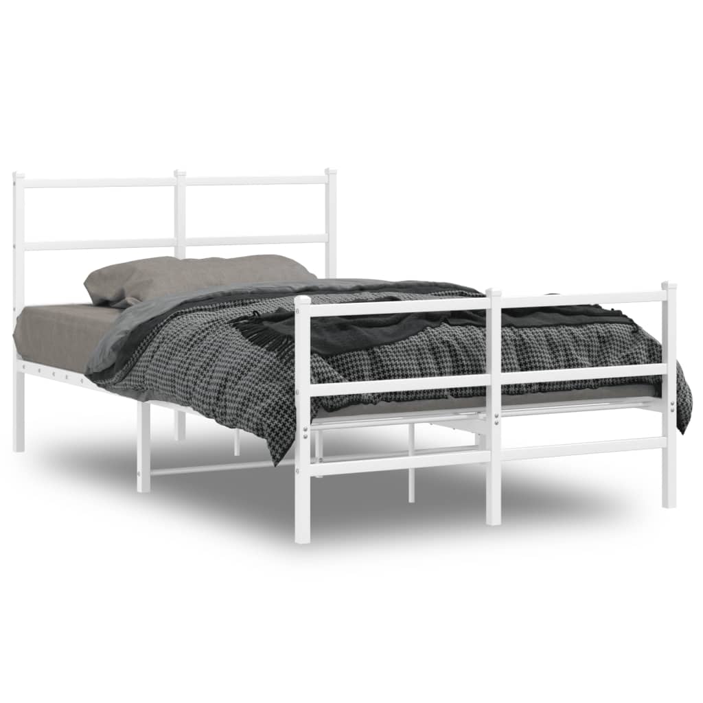 Metal Bed Frame without Mattress with Footboard White 120x190cm