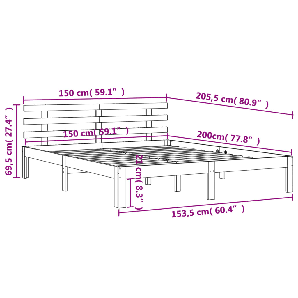 Bed Frame without Mattress Wax Brown 150x200 cm King Size Solid Wood Pine