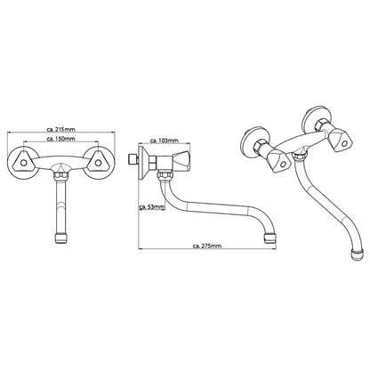 SCHÜTTE 2-Handle Wall Sink Mixer CESTI Chrome