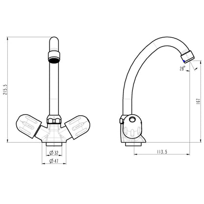 SCHÜTTE 2-Handle Sink Mixer PERUZZI Low Pressure Chrome