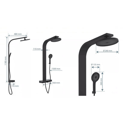 SCHÜTTE Overhead Shower Set with Thermostatic Tray SAMOA RAIN Matte Black