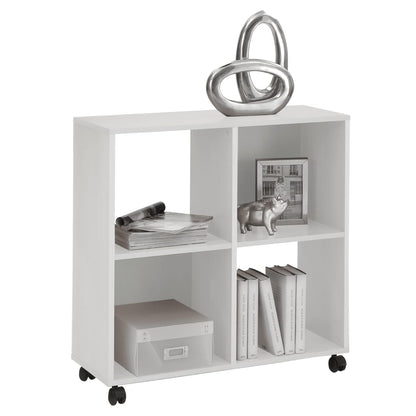 FMD Shelf on Swivel Wheels with 4 Compartments White