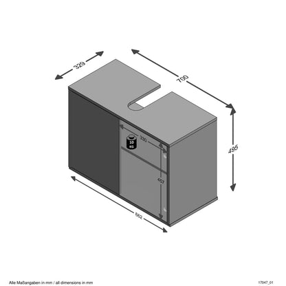 FMD Under-sink Bathroom Cabinet 70x32.9x49.5 cm White