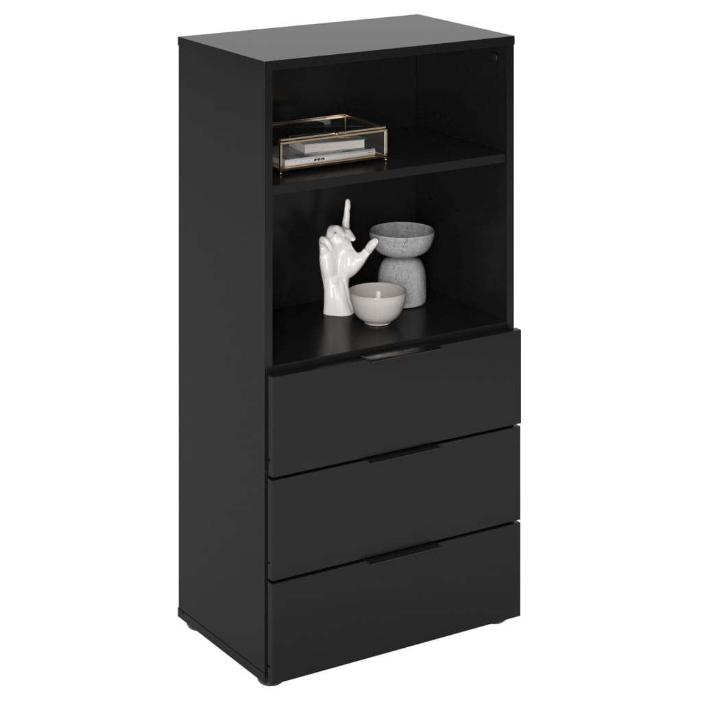 FMD Dresser with 3 Drawers and Open Shelving Black