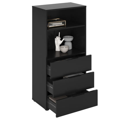 FMD Dresser with 3 Drawers and Open Shelving Black