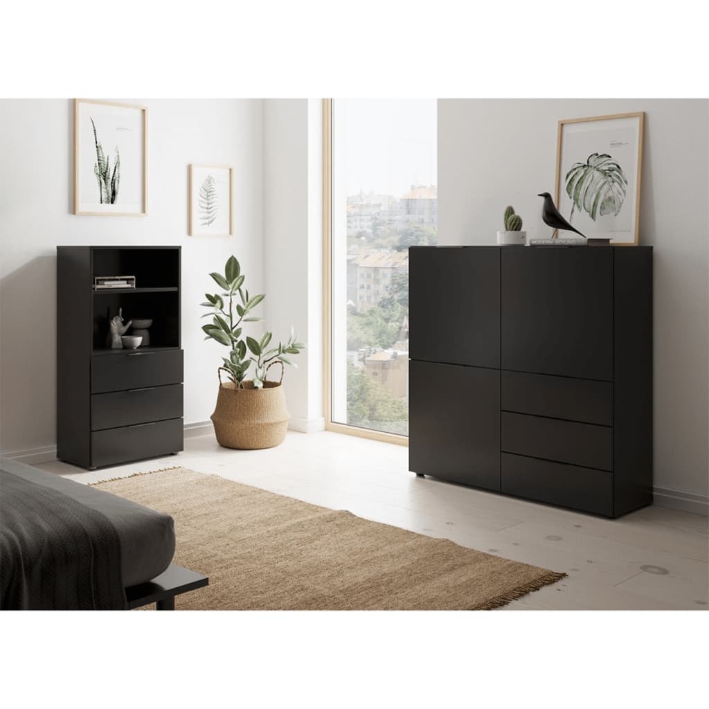 FMD Dresser with 3 Drawers and Open Shelving Black