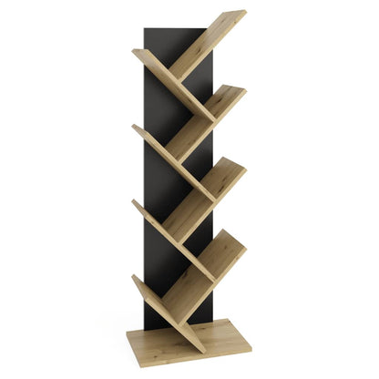 FMD Standing Geometric Bookshelf Oak and Black