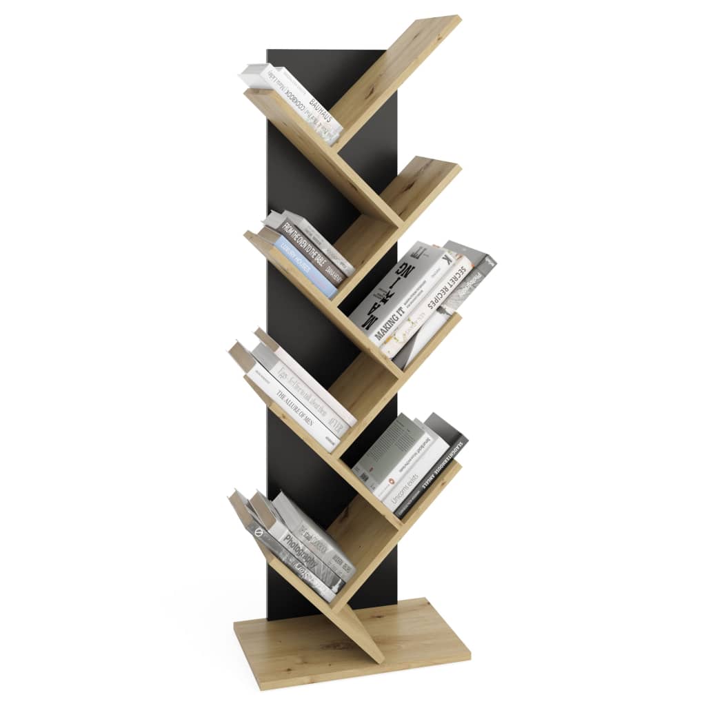 FMD Standing Geometric Bookshelf Oak and Black