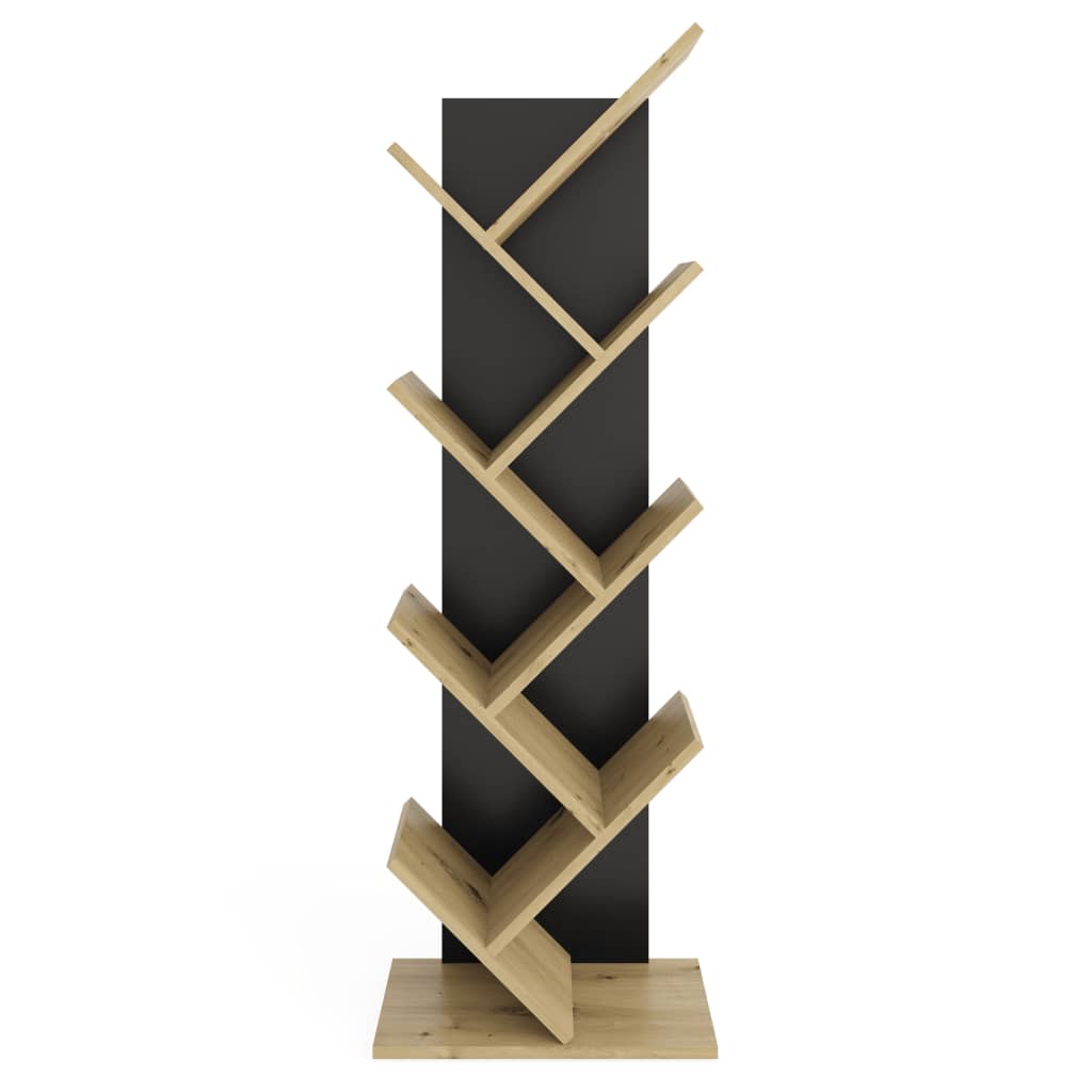 FMD Standing Geometric Bookshelf Oak and Black