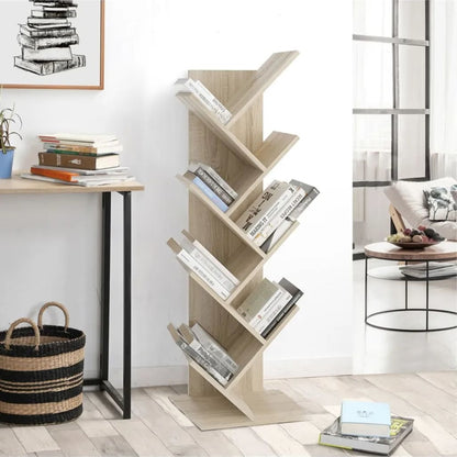 FMD Standing Geometric Bookshelf Oak