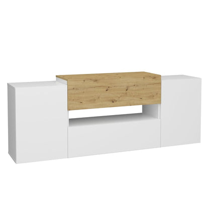 TV/Hi-Fi Unit Cabinet 182x33x70.2 cm White and Artisan Oak