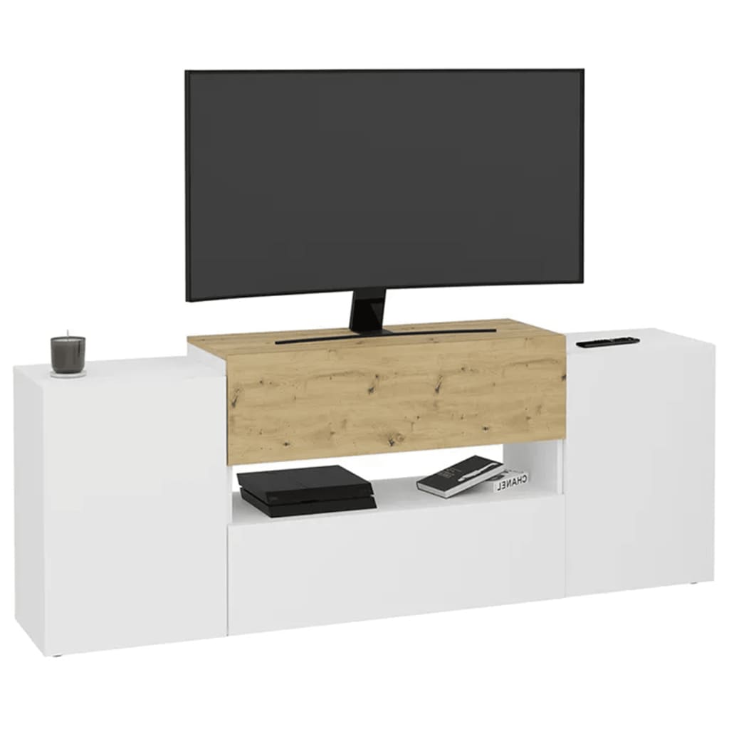 TV/Hi-Fi Unit Cabinet 182x33x70.2 cm White and Artisan Oak