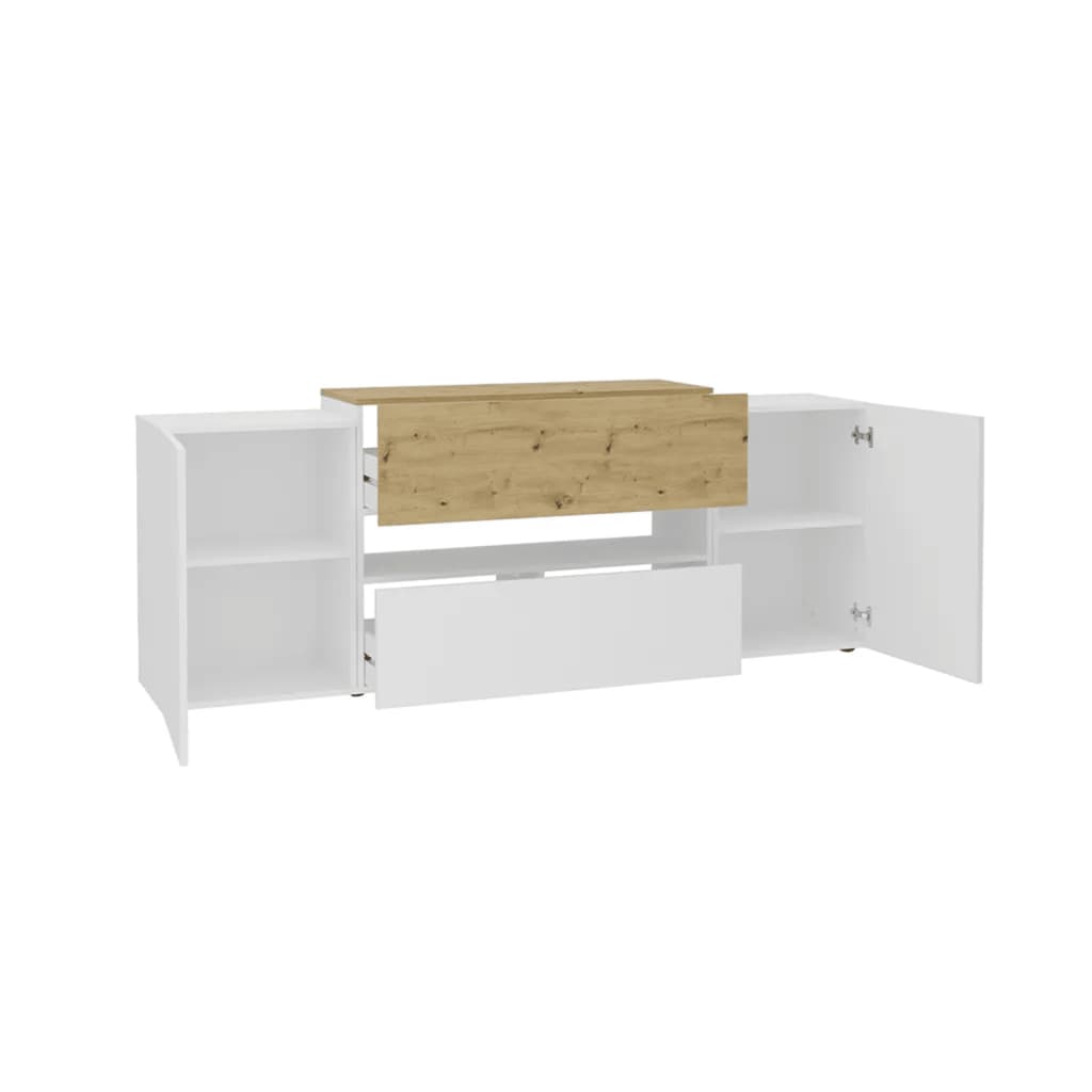 TV/Hi-Fi Unit Cabinet 182x33x70.2 cm White and Artisan Oak