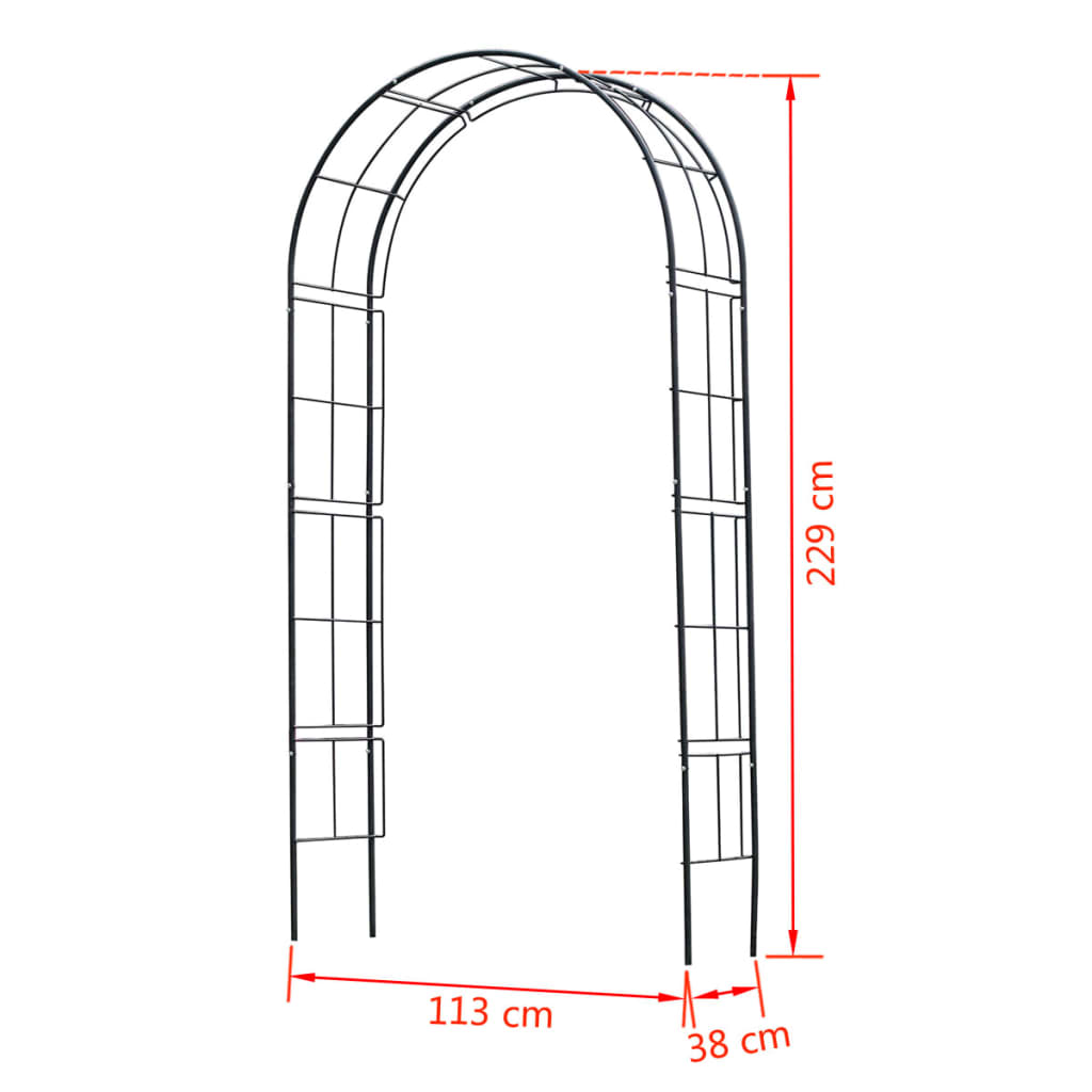 Nature Garden Arch Metal 229x38x113 cm Black