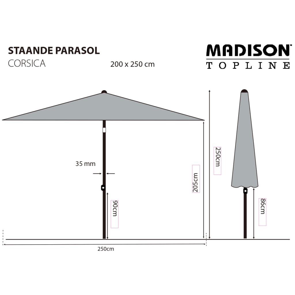 Madison Garden Parasol Denia 200x200 cm Grey