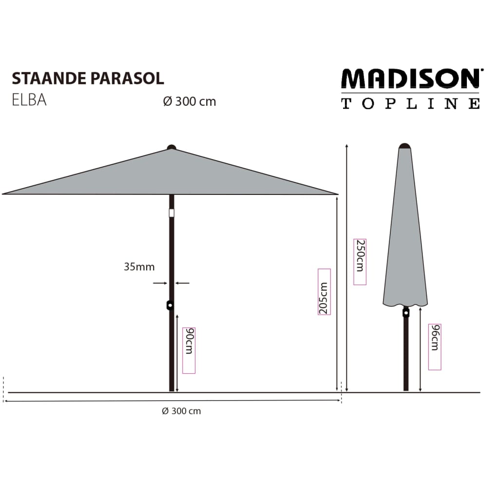 Madison Garden Parasol Moraira 230x230 cm Grey