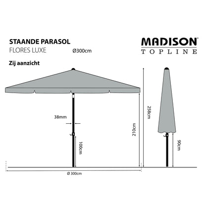 Madison Parasol Flores Luxe 300 cm Round Light Grey