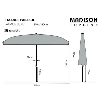 Madison Garden Parasol Patmos Luxe Rectangle 210x140 cm Light Grey