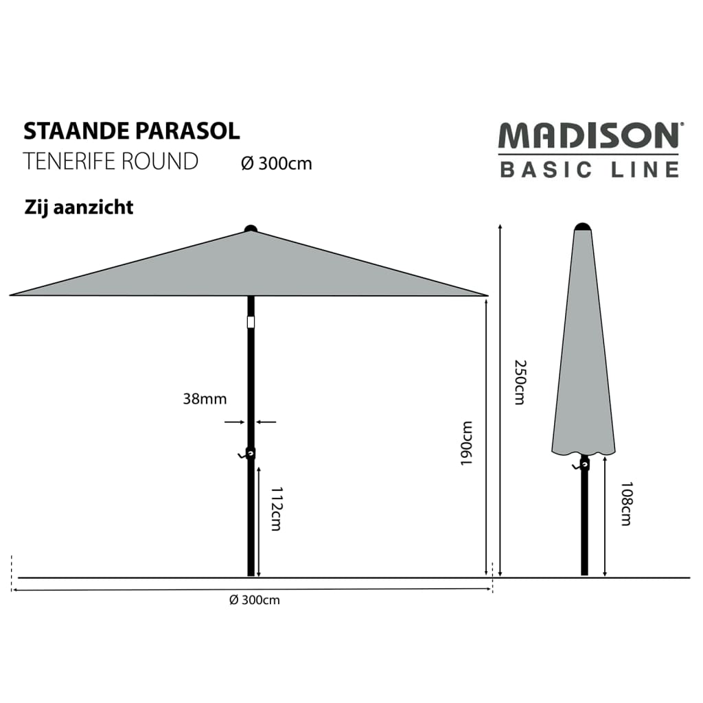 Madison Garden Parasol Tenerife 300 cm Round Ecru