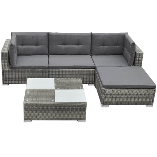 5 Piece Garden Lounge Set with Cushions Poly Rattan Grey