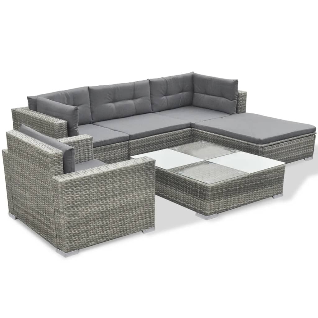 6 Piece Garden Lounge Set with Cushions Poly Rattan Grey