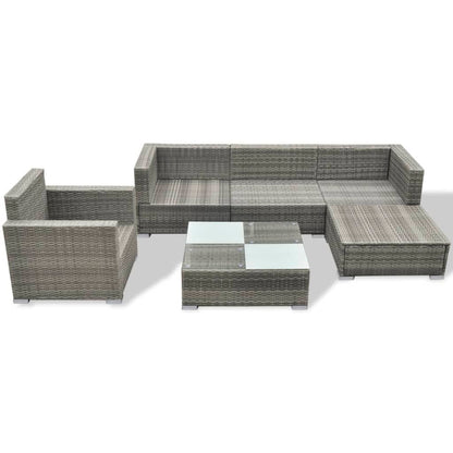 6 Piece Garden Lounge Set with Cushions Poly Rattan Grey