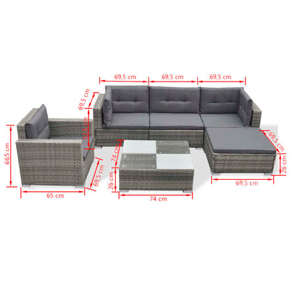 6 Piece Garden Lounge Set with Cushions Poly Rattan Grey