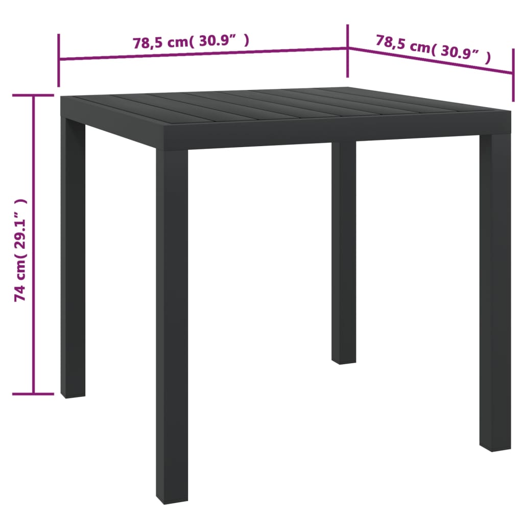 Garden Table Black 80x80x74 cm Aluminium and WPC