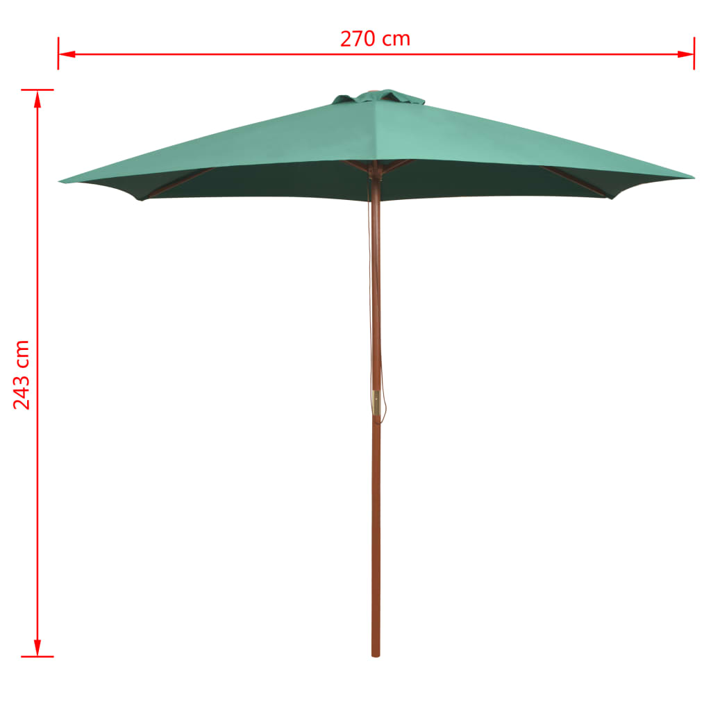 Garden Parasol 270x270 cm Wooden Pole Green