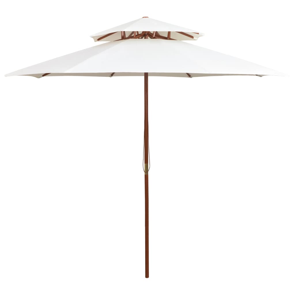 Double Decker Garden Parasol 270x270 cm Wooden Pole Cream White