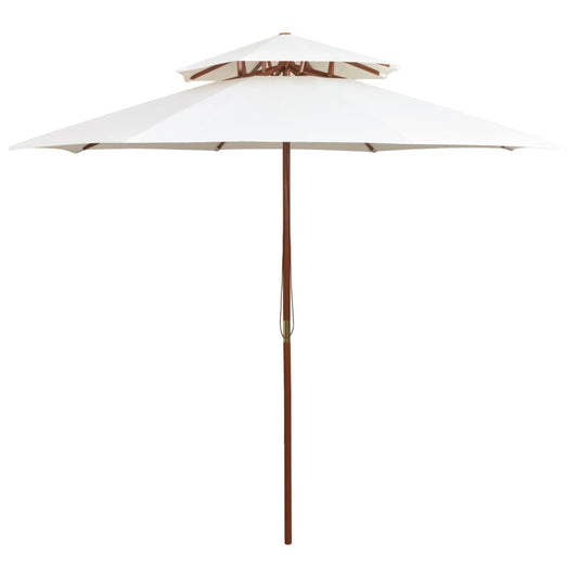 Double Decker Garden Parasol 270x270 cm Wooden Pole Cream White