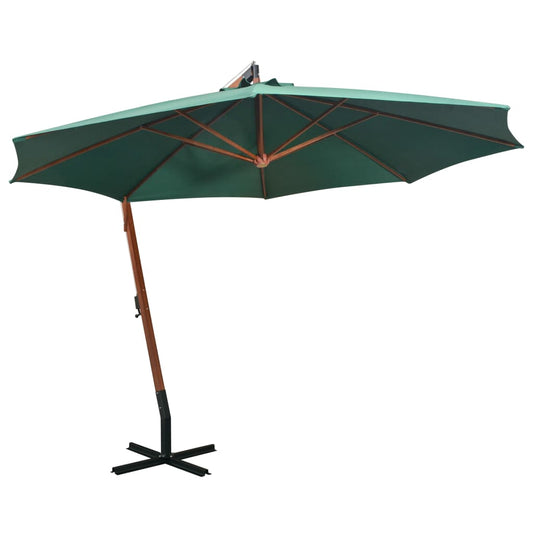 Hanging Garden Parasol 350 cm Wooden Pole Green